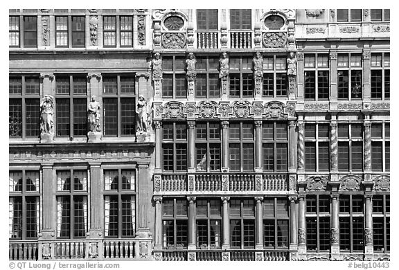Detail of guild house facades. Brussels, Belgium (black and white)