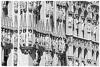 Detail of the gothic town hall facade. Brussels, Belgium (black and white)
