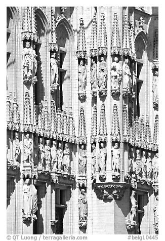 Detail of the gothic town hall. Brussels, Belgium (black and white)