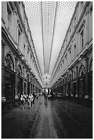 Galeries St Hubert, Europe's first shopping arcade, built in 1846. Brussels, Belgium (black and white)