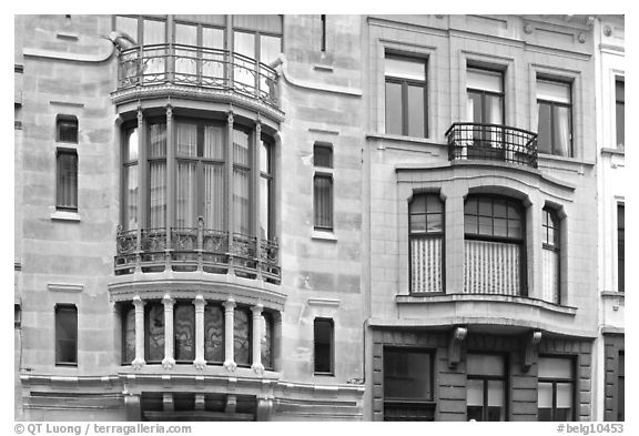 Hotel Tassel, an Art Nouveau townhouse. Brussels, Belgium (black and white)
