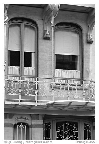 Balcony of Horta Museum in Art Nouveau style. Brussels, Belgium (black and white)