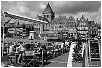 Outdoor cafe terrace, Grand Place. Tournai, Belgium (black and white)