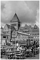 Outdoor cafe terrace, Grand Place. Tournai, Belgium (black and white)