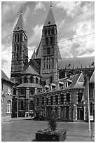 Notre Dame Cathedral, completed in the 12th century. Tournai, Belgium (black and white)