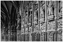 Carvings outside of Notre Dame Cathedral. Tournai, Belgium (black and white)