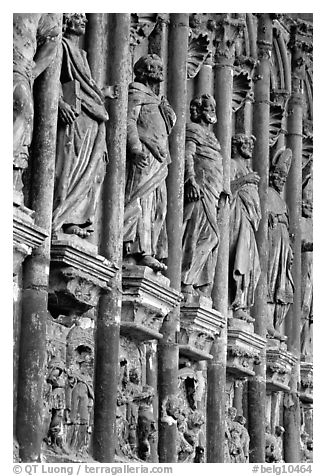 Carvings outside of Notre Dame Cathedral. Tournai, Belgium (black and white)