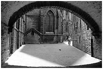 Arch ouside Notre Dame Cathedral. Tournai, Belgium (black and white)