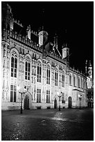 The Burg by night. Bruges, Belgium (black and white)