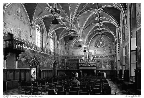 Gothic Hall of the town hall. Bruges, Belgium (black and white)