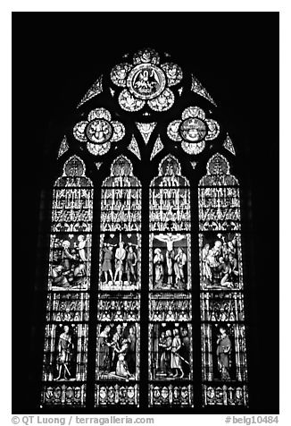 Glass stained window in the Basilica of Holy Blood. Bruges, Belgium