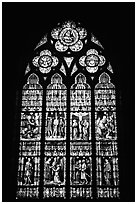 Glass stained window in the Basilica of Holy Blood. Bruges, Belgium (black and white)