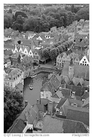 Canals and rooftops. Bruges, Belgium (black and white)