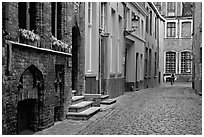Coblestone street. Bruges, Belgium (black and white)