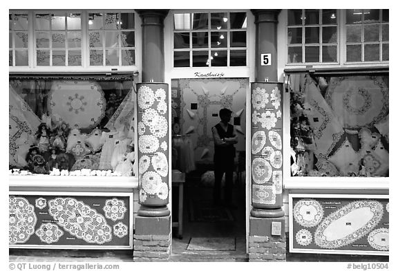 Lace store. Bruges, Belgium (black and white)