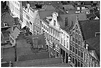 Red tile rooftops and facades. Bruges, Belgium (black and white)