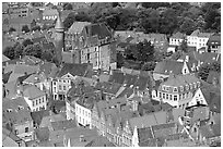 Houses and castle. Bruges, Belgium (black and white)