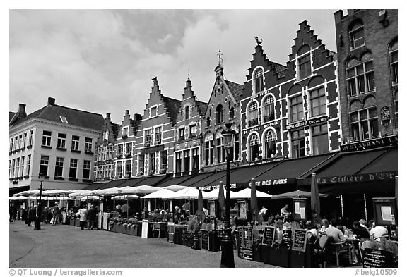 Restaurants and old houses on the Markt. Bruges, Belgium