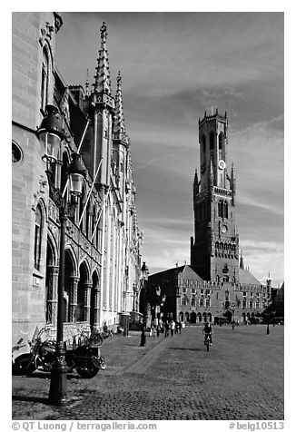 Belfry and Provinciaal Hof. Bruges, Belgium (black and white)
