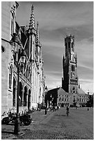 Belfry and Provinciaal Hof. Bruges, Belgium (black and white)