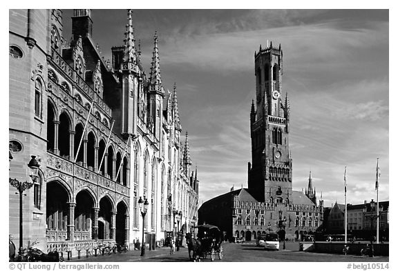 Provinciall Hof in neo-gothic style and beffroi. Bruges, Belgium