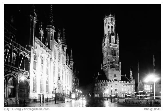 Provinciall Hof and belfort at night. Bruges, Belgium