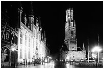 Provinciall Hof and belfort at night. Bruges, Belgium ( black and white)