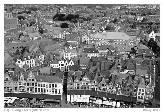 View of the town from the belfry. Bruges, Belgium (black and white)