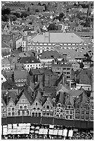 View of the town from tower of the hall. Bruges, Belgium (black and white)