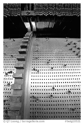 Wheel of the carillon inside Belfort. Bruges, Belgium (black and white)