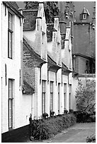 Whitewashed houses in the Beguinage. Bruges, Belgium (black and white)