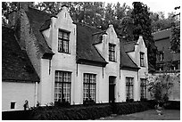 Whitewashed houses in the Begijnhof. Bruges, Belgium (black and white)