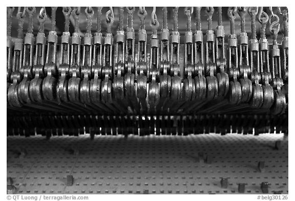 Carillon mechanism, beffroi. Bruges, Belgium (black and white)