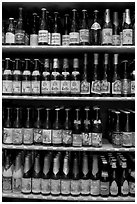 Large selection of bottled beers. Bruges, Belgium (black and white)