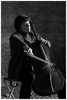 Woman cellist. Bruges, Belgium ( black and white)