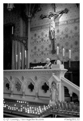 Priest during the Holy Blood liturgy. Bruges, Belgium (black and white)