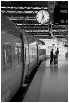 High speed train in the station. Brussels, Belgium ( black and white)