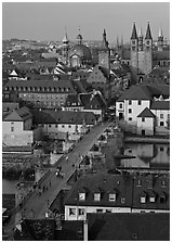Alte Mainbrucke and Neumunsterkirche. Wurzburg, Bavaria, Germany (black and white)