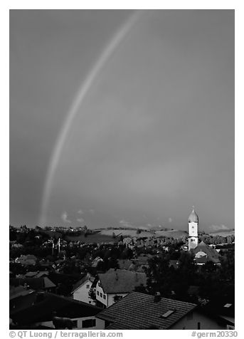 Rainbow over Nesselwang. Bavaria, Germany (black and white)