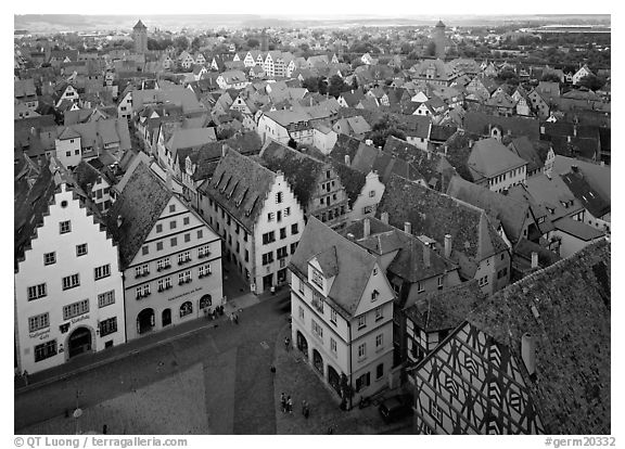 Panoramic view of the city. Rothenburg ob der Tauber, Bavaria, Germany (black and white)