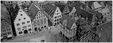 Medieval town of Rothenburg. Rothenburg ob der Tauber, Bavaria, Germany (Panoramic black and white)