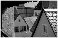 Rooftops seen from the Ramparts. Rothenburg ob der Tauber, Bavaria, Germany (black and white)
