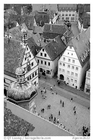 Marktplatz seen from the Rathaus tower. Rothenburg ob der Tauber, Bavaria, Germany