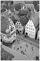 Marktplatz seen from the Rathaus tower. Rothenburg ob der Tauber, Bavaria, Germany (black and white)