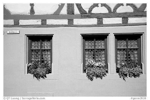 Detail of half-timbered house. Rothenburg ob der Tauber, Bavaria, Germany (black and white)