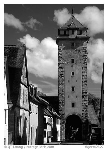 Tower of the rampart walls. Rothenburg ob der Tauber, Bavaria, Germany (black and white)