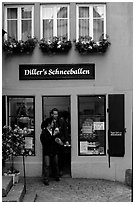 Pastry store specializing Schneeballen, a local specialty. Rothenburg ob der Tauber, Bavaria, Germany ( black and white)