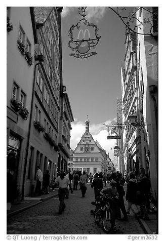 Mac Donalds, medieval style. Rothenburg ob der Tauber, Bavaria, Germany (black and white)