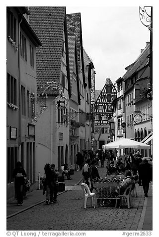 Lively street. Rothenburg ob der Tauber, Bavaria, Germany (black and white)