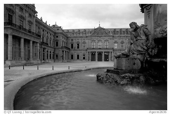 Fountain in front of the Residenz. Wurzburg, Bavaria, Germany (black and white)